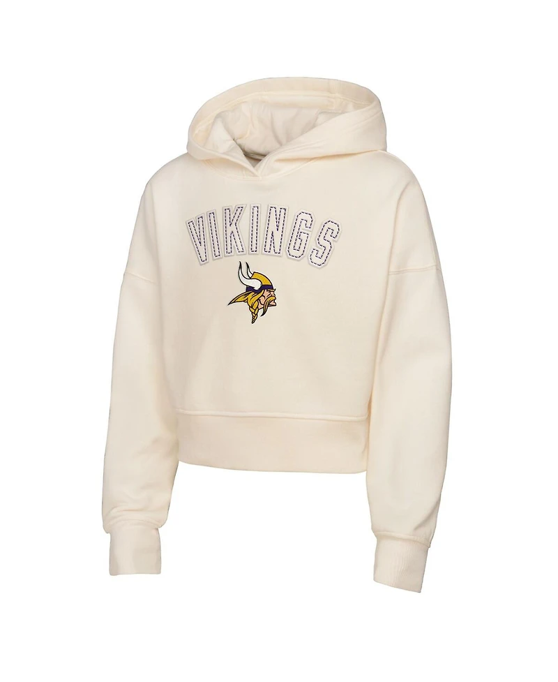 Outerstuff Big Girls Cream Minnesota Vikings Oversized Cropped Blitz Hoodie