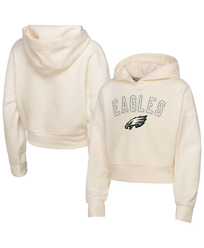 Outerstuff Big Girls Cream Philadelphia Eagles Oversized Cropped Blitz Hoodie