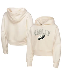 Outerstuff Big Girls Cream Philadelphia Eagles Oversized Cropped Blitz Hoodie