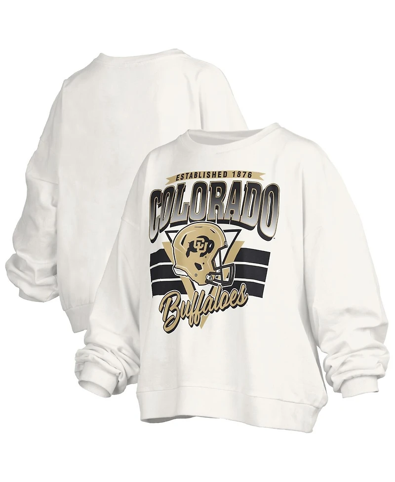 Pressbox Women's White Colorado Buffaloes Oversized Janice Retro Waist-Length Pullover Sweatshirt