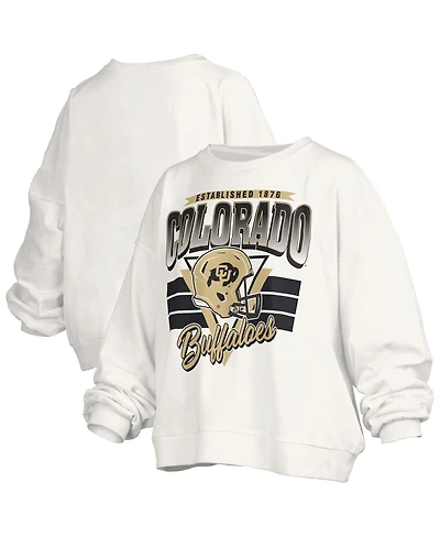 Pressbox Women's White Colorado Buffaloes Oversized Janice Retro Waist-Length Pullover Sweatshirt