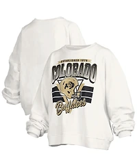 Pressbox Women's White Colorado Buffaloes Oversized Janice Retro Waist-Length Pullover Sweatshirt