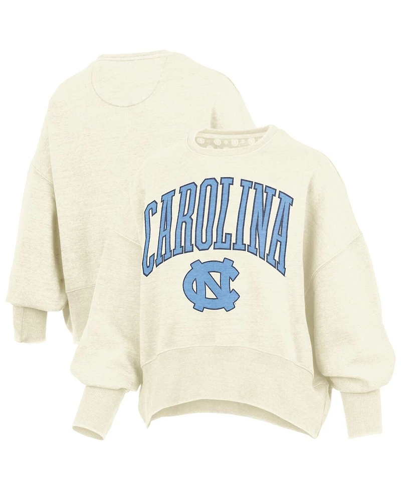 Pressbox Women's Natural North Carolina Tar Heels Oversized Waist-Length Crewneck Sweatshirt