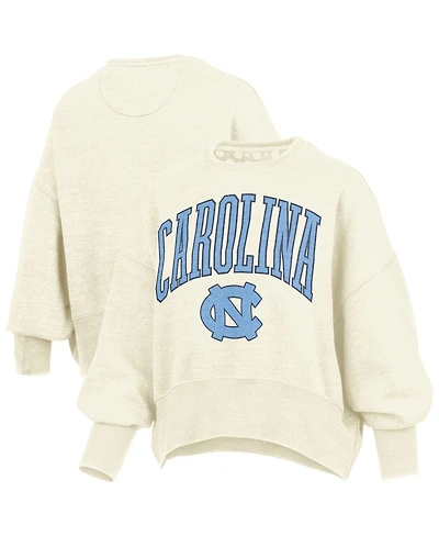 Pressbox Women's Natural North Carolina Tar Heels Oversized Waist-Length Crewneck Sweatshirt