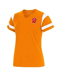 Antigua Women's Orange Tampa Bay Buccaneers Encounter Short Sleeve Notch Neck Top