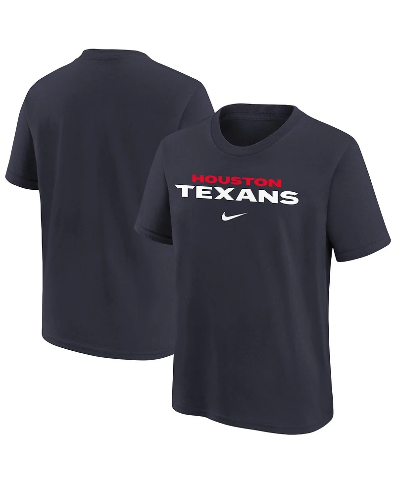 Nike Big Boys and Girls Navy Houston Texans Team Wordmark T-Shirt