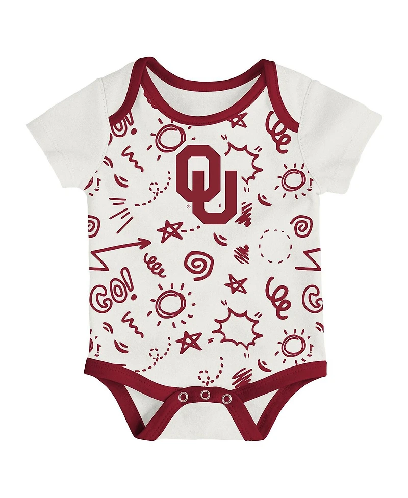 Outerstuff Baby Boys and Girls Oklahoma Sooners 3-Pack All Day Play Bodysuit Set