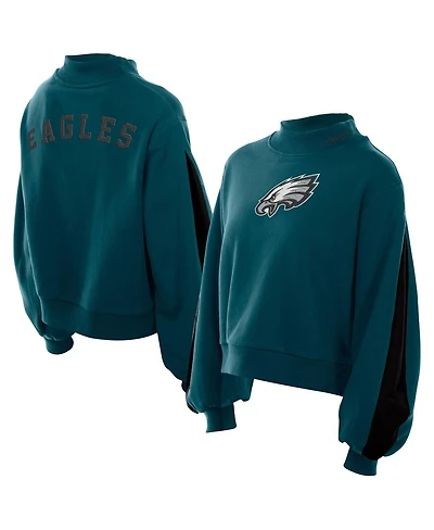 New Era Women's Midnight Green Philadelphia Eagles Sport Night Mock Neck Balloon Sleeve Pullover Sweatshirt