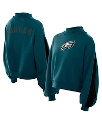 New Era Women's Midnight Green Philadelphia Eagles Sport Night Mock Neck Balloon Sleeve Pullover Sweatshirt