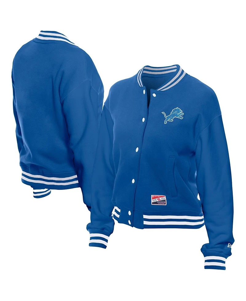 New Era Women's Blue Detroit Lions Throwback Fleece Full-Snap Jacket