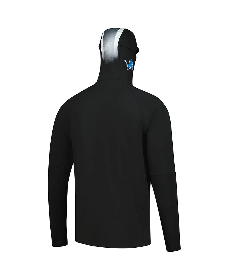New Era Men's Black Detroit Lions Functional Fandom Balaclava Helmet Stripe Tri-Blend Hoodie