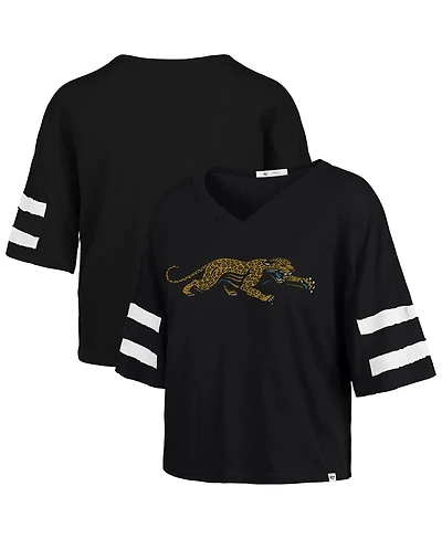 '47 Brand Women's Black Jacksonville Jaguars Premier Scout Cropped V-Neck T-Shirt
