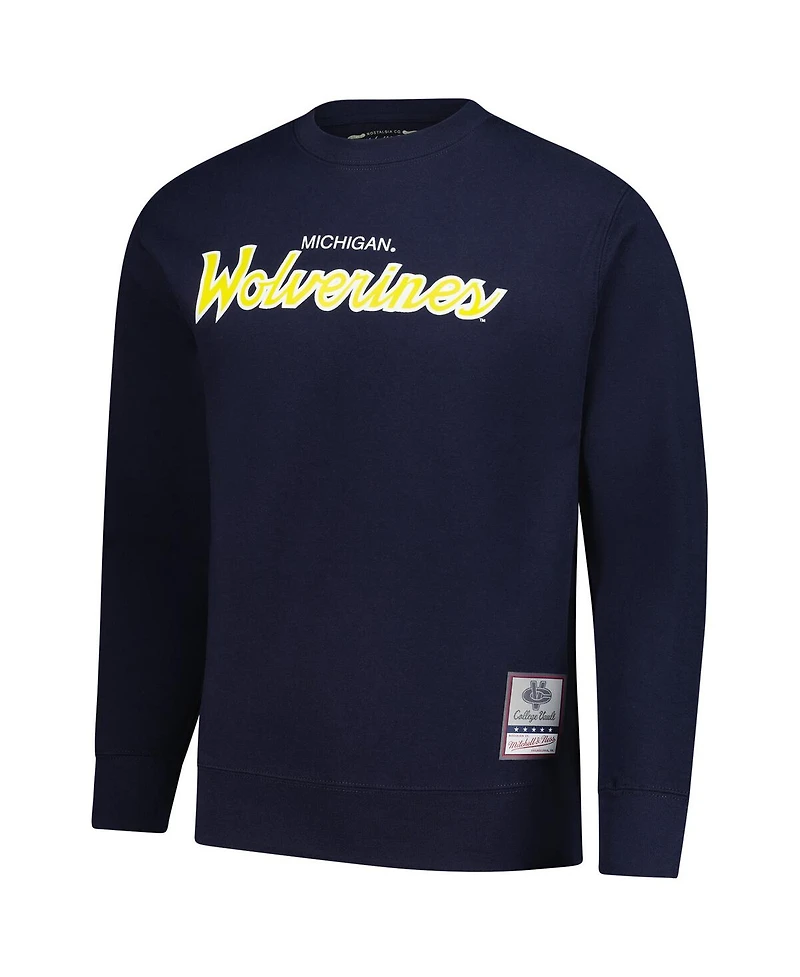 Mitchell & Ness Men's Navy Michigan Wolverines Elite Script Pullover Sweatshirt