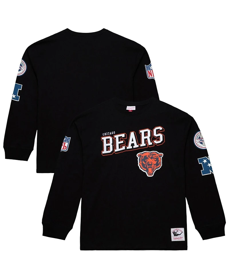 Mitchell & Ness Men's Black Chicago Bears Training Camp Vintage Logos Long Sleeve T-Shirt