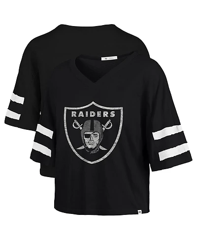 '47 Brand Women's Black Las Vegas Raiders Premier Scout Cropped V-Neck T-Shirt