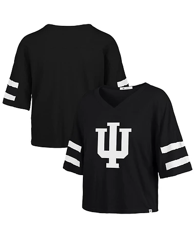 47 Brand Women's Black Indiana Hoosiers Premier Scout Sleeve Stripe Relaxed Dolman T-Shirt