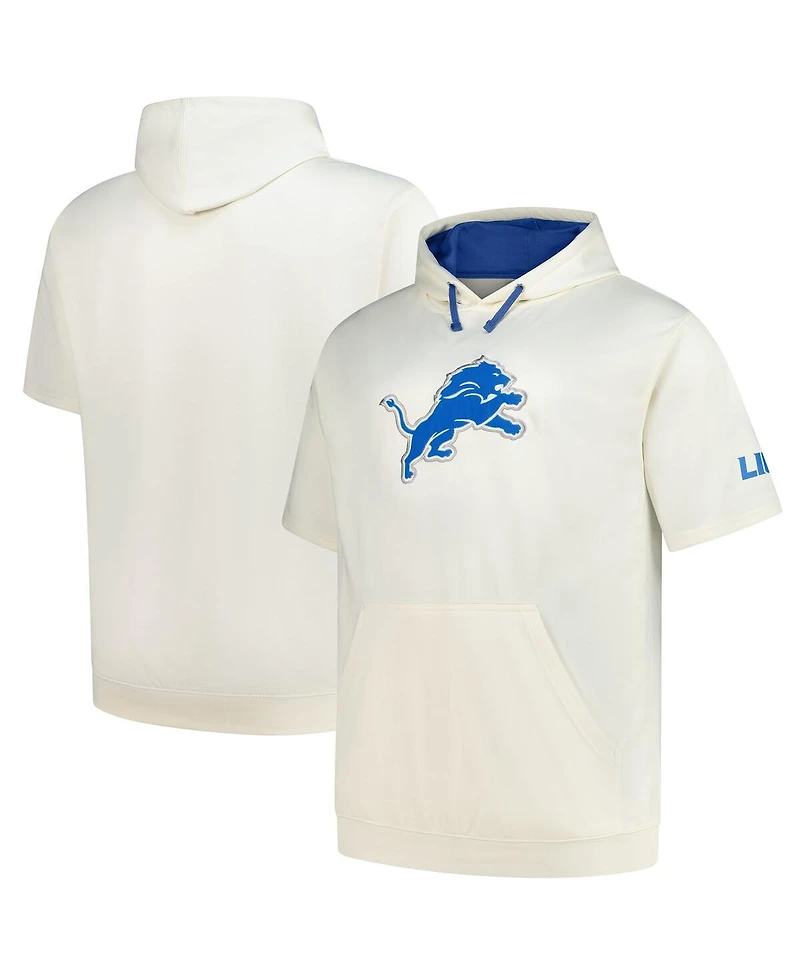 Profile Men's Oatmeal Detroit Lions Big Tall Chest Print and Logo Short Sleeve Pullover Hoodie