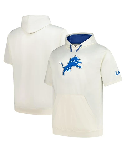 Profile Men's Oatmeal Detroit Lions Big Tall Chest Print and Logo Short Sleeve Pullover Hoodie