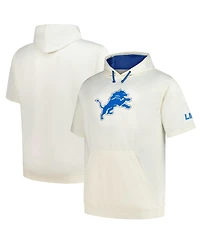 Profile Men's Oatmeal Detroit Lions Big Tall Chest Print and Logo Short Sleeve Pullover Hoodie