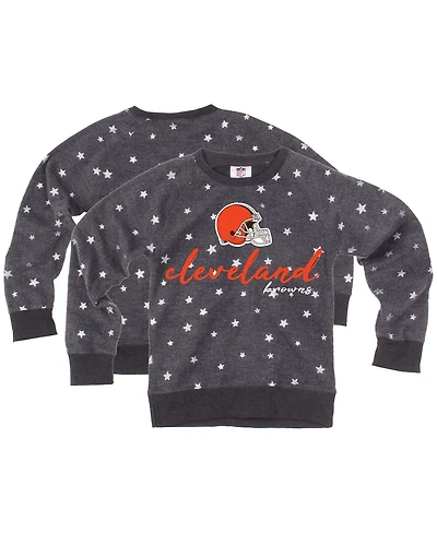 Wes & Willy Big Girls Gray Cleveland Browns Shimmer Star Reverse Fleece Pullover Sweatshirt