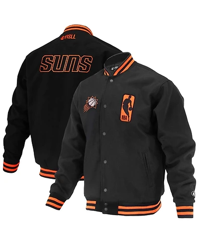 Fisll Men's and Women's Black Phoenix Suns Logo Man Shadow Collection Full-Snap Varsity Jacket