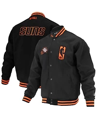 Fisll Men's and Women's Black Phoenix Suns Logo Man Shadow Collection Full-Snap Varsity Jacket