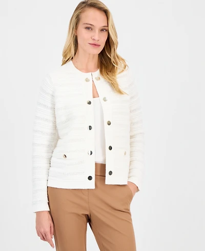 Anne Klein Women's Collarless Textured Cardigan