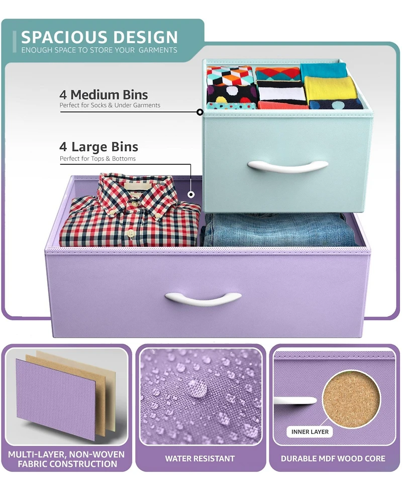 Sorbus Dresser with 8 Drawers - Storage Chest Organizer Steel Frame, Wood Top, Handles, Fabric Bins