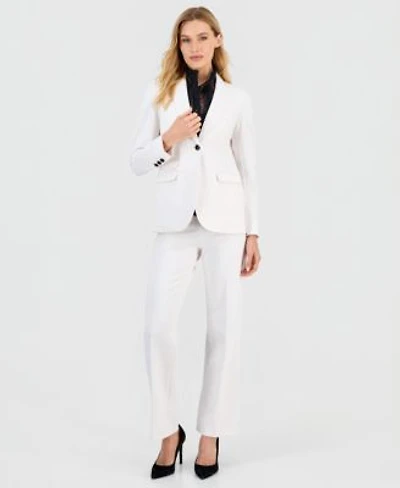 Anne Klein Womens Notched Collar One Button Blazer Flutter Sleeve Button Front Lace Blouse Mid Rise Wide Leg Pull On Pants