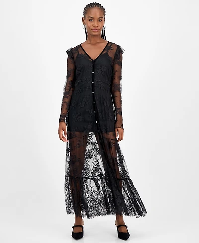 And Now This Women's Lace Velvet-Trim Maxi Dress, Macy's Exclusive