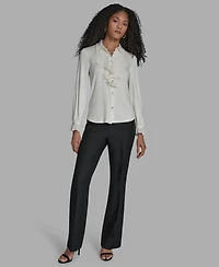 Bcbg Women's Button Down Ruffle Front Blouse