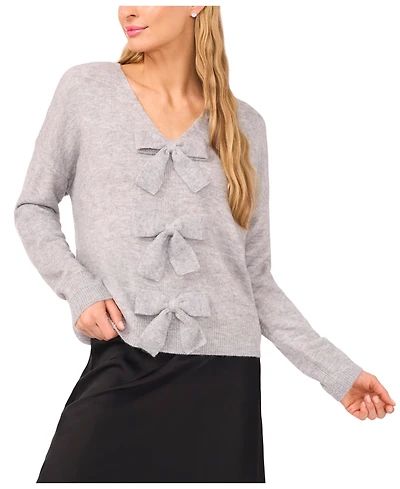 CeCe Women's Bow Detail V-Neck Sweater