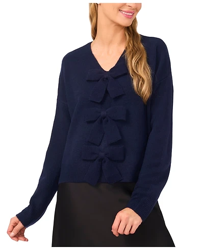 CeCe Women's Bow Detail V-Neck Sweater