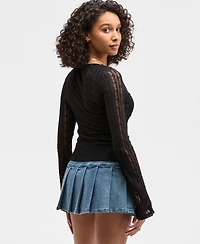 Ultra Flirt Juniors' Lace V-Neck Bell-Sleeve Top