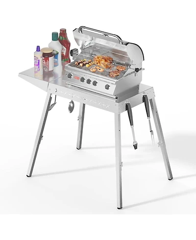 Cowsar 100% Food Grade 304 Stainless Steel Bbq Grill Table fits Tabletop Griddle, Indoor Grill Table with 4 Adjustable Legs, Portable Grill Stand for