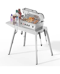 Cowsar 100% Food Grade 304 Stainless Steel Bbq Grill Table fits Tabletop Griddle, Indoor Grill Table with 4 Adjustable Legs, Portable Grill Stand for