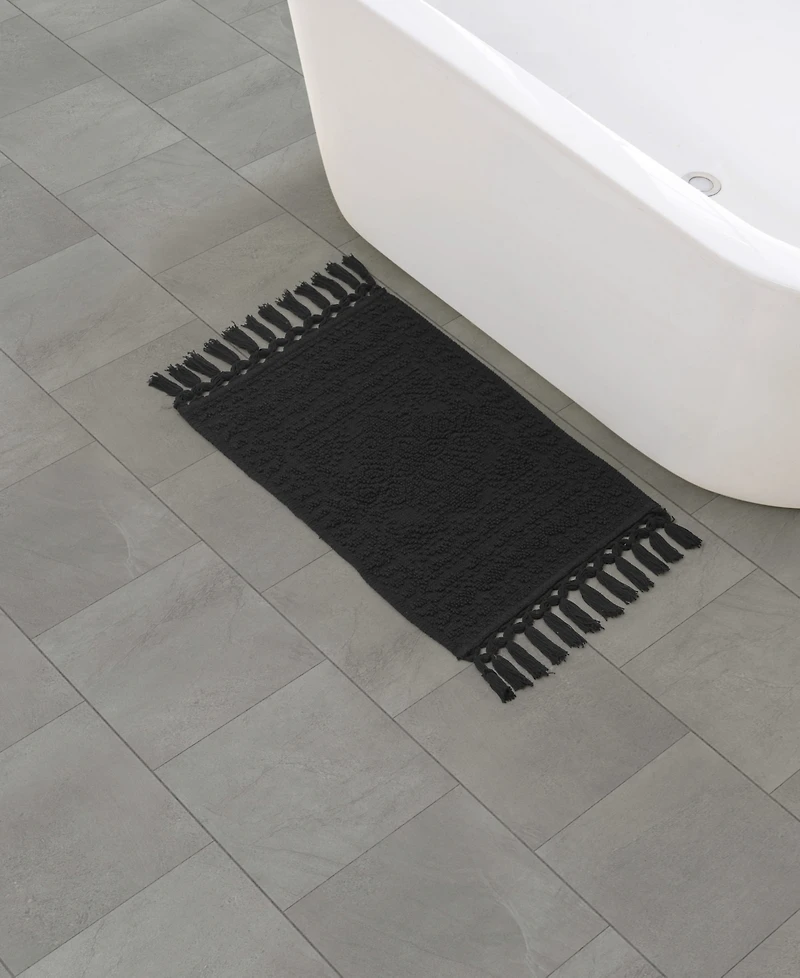 French Connection Nellore Fringe Cotton 17" x 28" Bath Rug