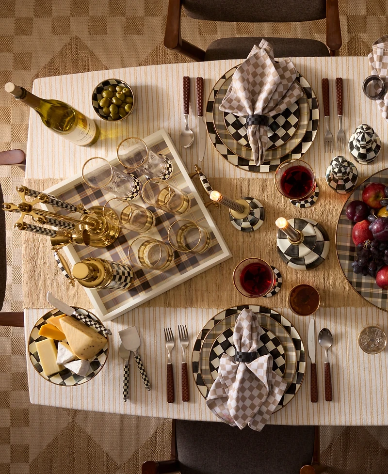 MacKenzie-Childs Tartan Mocha Tumbler Glass, Set of 4