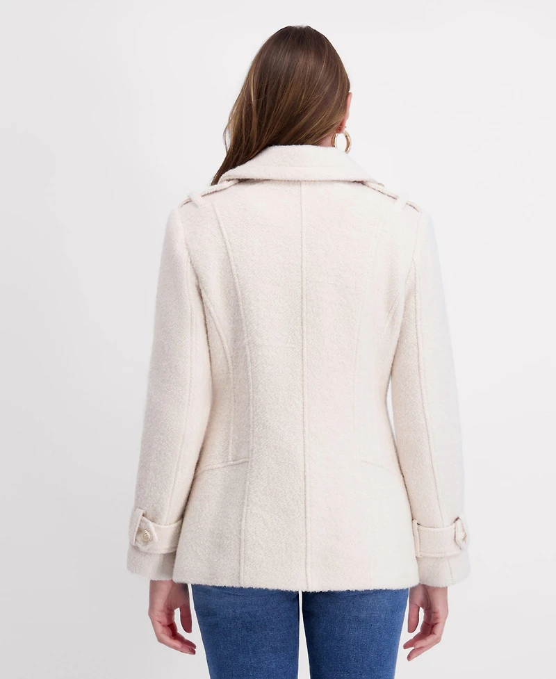 Kensie Women's Boucle Peacoat with Gold Accents