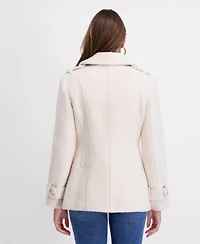 Kensie Women's Boucle Peacoat with Gold Accents