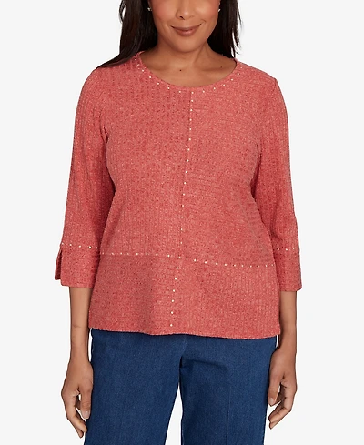 Alfred Dunner Petite Sunset Canyon Embellished Spliced Solid Top