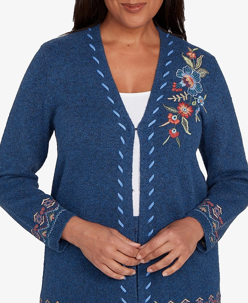 Alfred Dunner Petite Sunset Canyon Embroidered Flower Long Sleeve Cardigan
