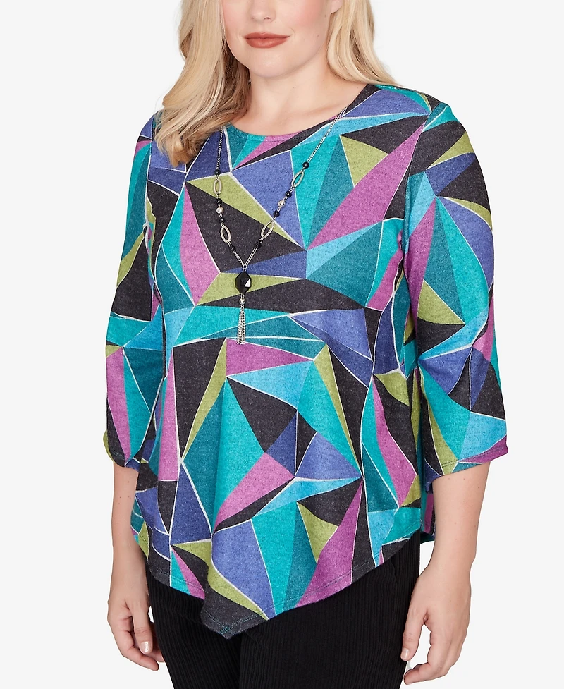 Alfred Dunner Petite Lake Champlain Abstract Stained Glass Top with Necklace