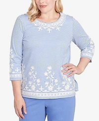 Alfred Dunner Petite Casual Vibe Embellished Striped Crew Neck Top