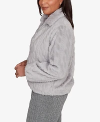 Alfred Dunner Petite Jet Setter Sculpted Faux Fur Zip Up Jacket