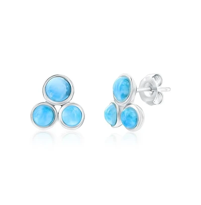 Caribbean Treasures Sterling Silver, Triple Cluster Larimar Studs