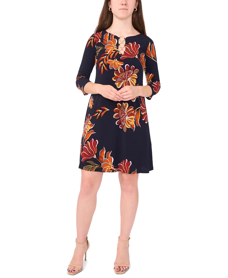 Msk Petite Round Neck 3-Ring Shift Dress
