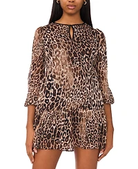 Msk Petite Animal Printed Split Neck Babydoll Dress