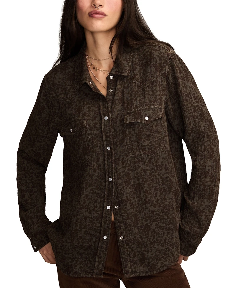Lucky Brand Women's Printed Western Button Down Top