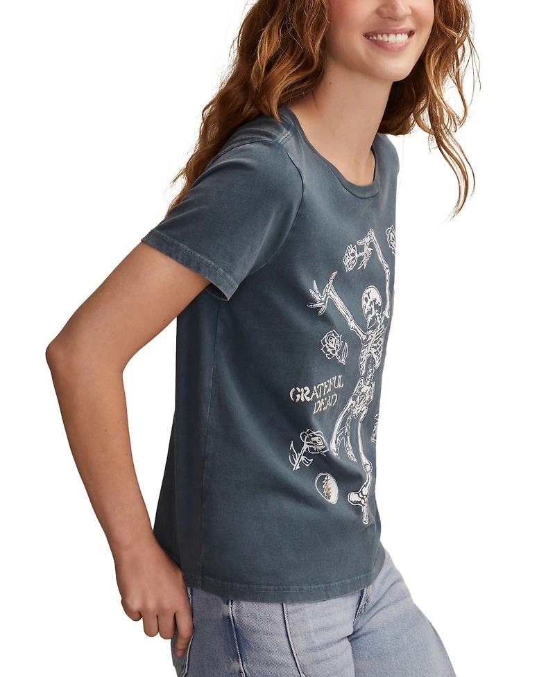 Lucky Brand Women's Grateful Dead Dancing Skulls Classic Crewneck Top